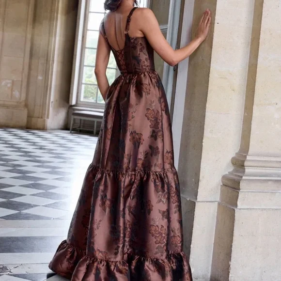 V. Chapman Avery Dress Cocoa Baroque Floral Maxi - Picture 2 of 5